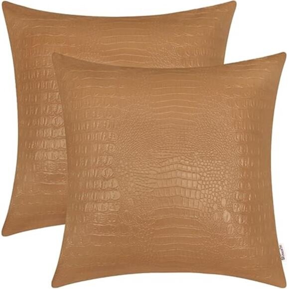Faux Leather Pillow Covers 18 X 18 Inches, Tan Leather Pillow Covers Pack of 2 - Picture 7 of 7